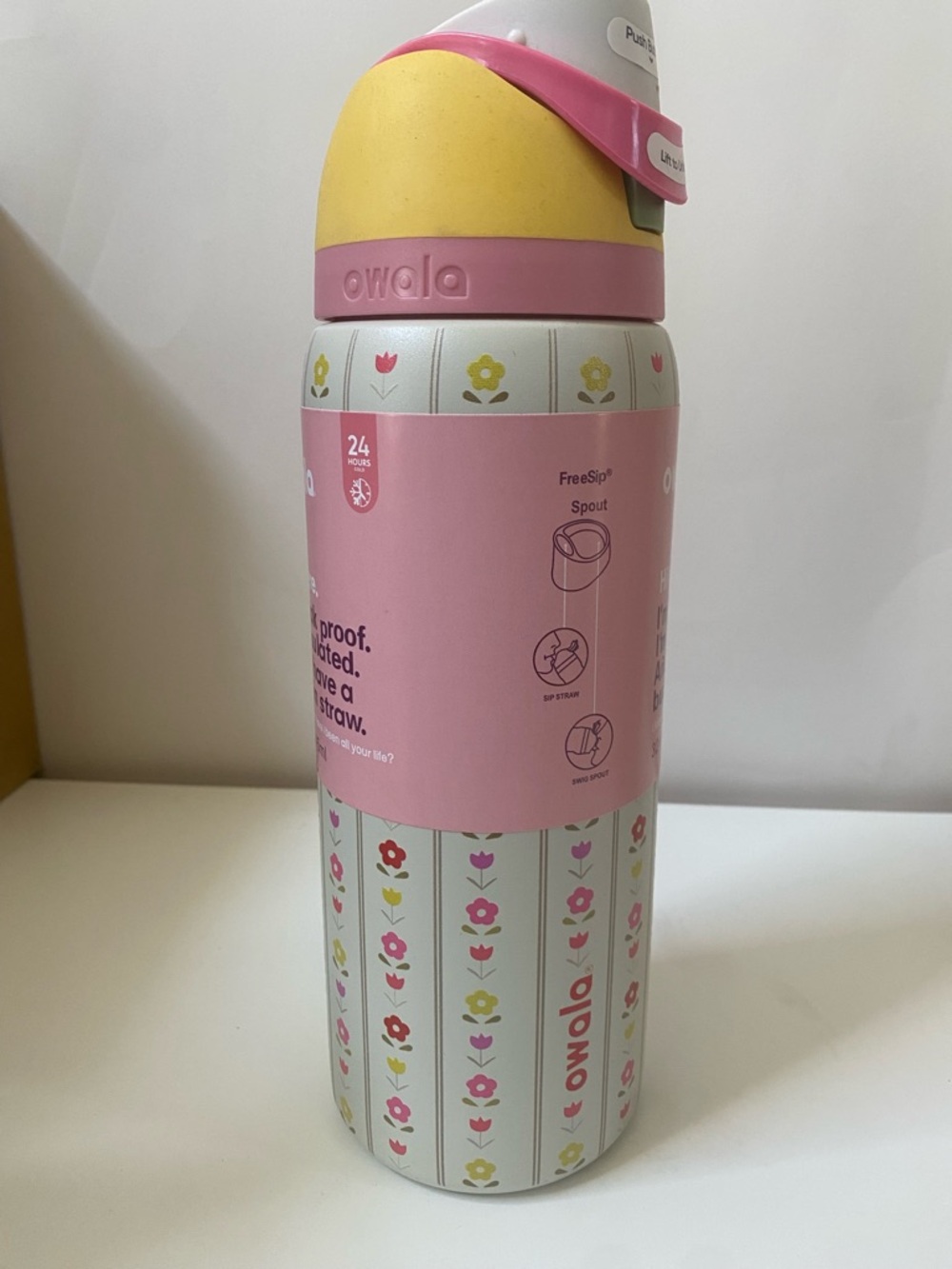 Pink & Yellow Floral Stainless Water Bottle - Women